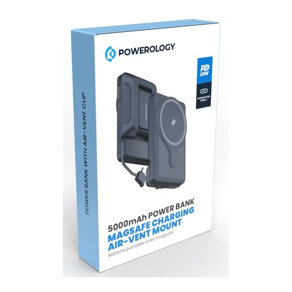 Powerology 5000mAh Power Bank With Magnetic Wireless Charger Car Mount