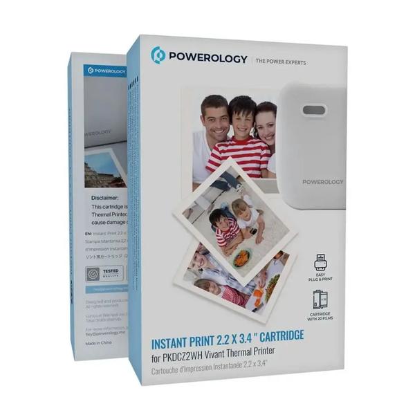 Powerology Instant Print 2.2×3.4" Cartridge, 300 DPI, Thermal inkless printing, Print Time approximately 40 seconds, 20 sheets of thermal paper