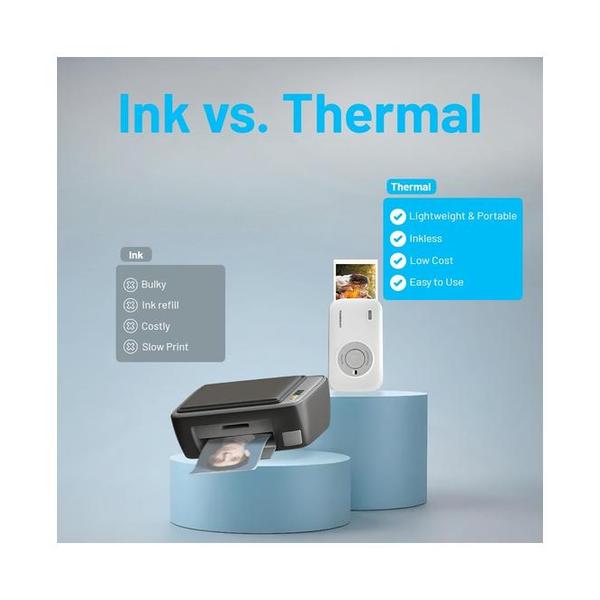 Powerology Vivant Thermal Mini Printer, Portable Bluetooth Wireless Label Maker, Auto Laminating Protection, Small Phone Sticker Compatible with iPhone & Android for Home, Office, Journal, Memo, Includes x 10 Thermal Film, Wireless Bluetooth Connection