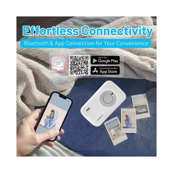 Powerology Vivant Thermal Mini Printer, Portable Bluetooth Wireless Label Maker, Auto Laminating Protection, Small Phone Sticker Compatible with iPhone & Android for Home, Office, Journal, Memo, Includes x 10 Thermal Film, Wireless Bluetooth Connection