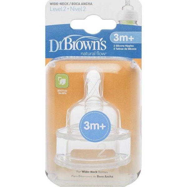 Dr. Brown's 3M+ Wide Neck Level 2 Nipples Pack