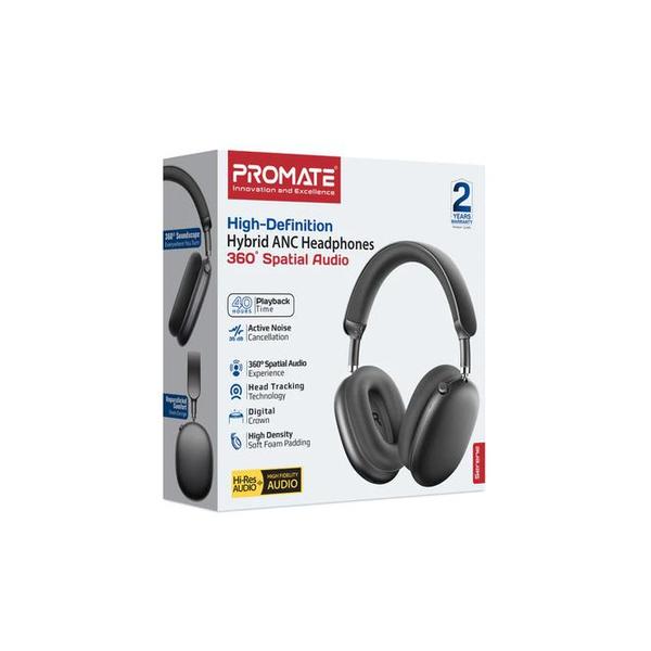 Promate, High-Definition Hybrid ANC Headphones with 360° Spatial Audio, Serene