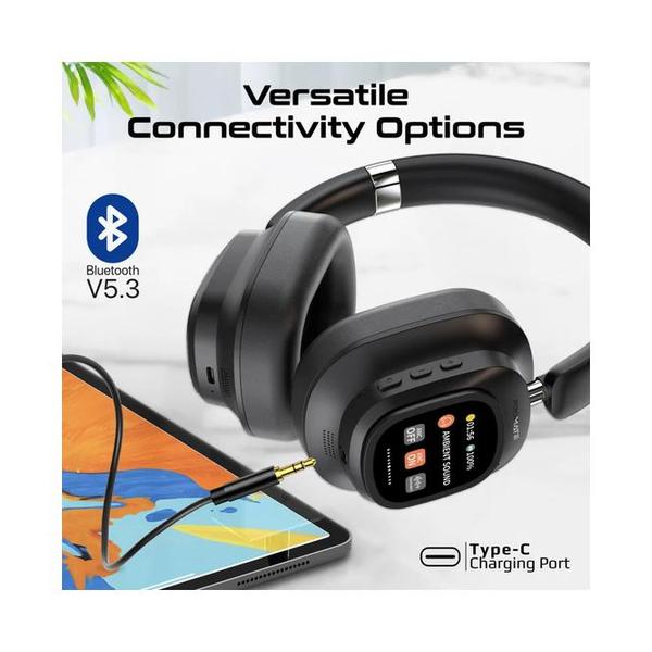 Promate VuTune High-Definition Hybrid ANC Headphones with Detachable Magnetic LCD Touch Screen Controller