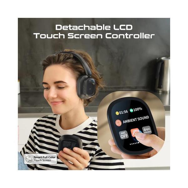 Promate VuTune High-Definition Hybrid ANC Headphones with Detachable Magnetic LCD Touch Screen Controller