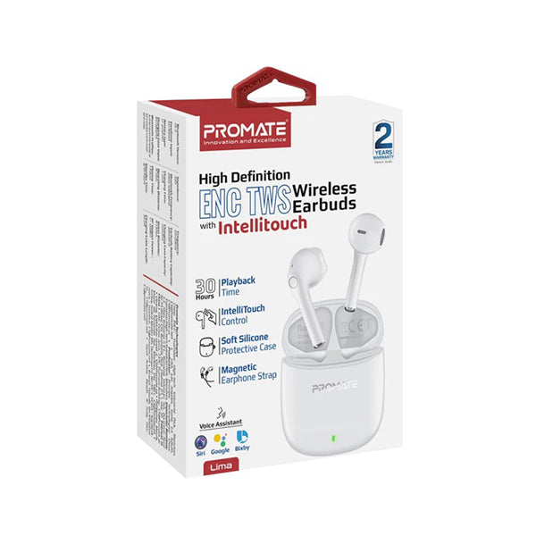 Promate, Lima High Definition ENC TWS Wireless Earbuds with IntelliTouch - LIMA