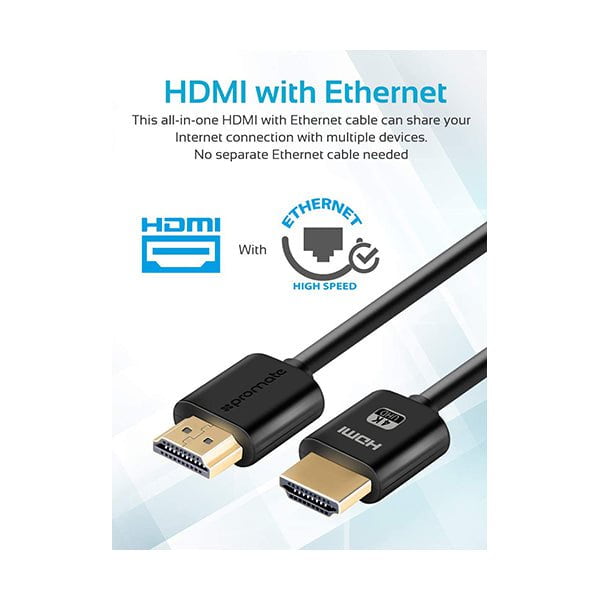 Promate, ProLink4K2-300 4K HDMI Cable, High-Speed 3 Meter HDMI Cable with 24K Gold Plated Connector and Ethernet, 3D Video Support for HDTV, Projectors, Computers, LED TV and Game consoles