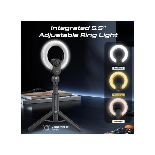 Promate VistaCam 2K Ultra-HD Webcam with Built-in Mic & Ring Light and detachable Tripod