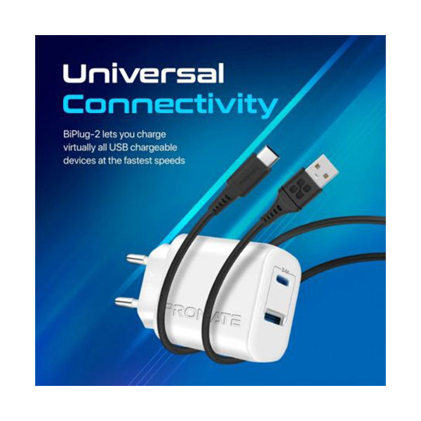 Promate, BIPLUG-2.EU 17W High-Speed Dual Port Charger
