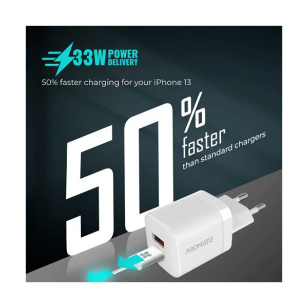 Promate, PowerPort-33.EU 33W Power Delivery GaNFast™ Charging Adapter