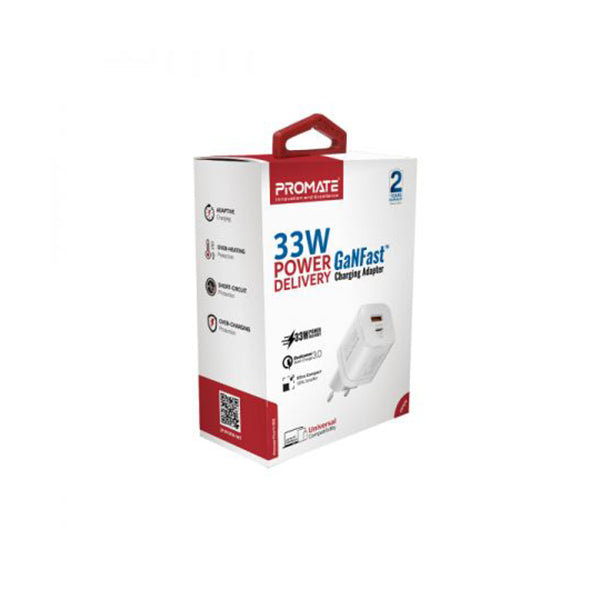 Promate, PowerPort-33.EU 33W Power Delivery GaNFast™ Charging Adapter