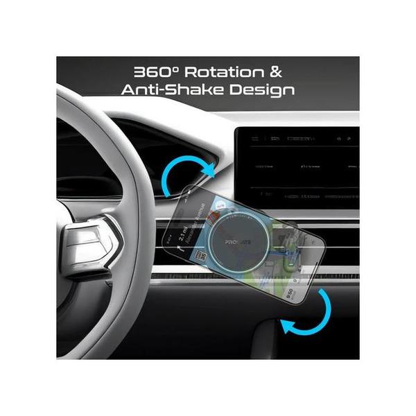 Promate MagMount-BT 2-in-1 MagSafe Compatible 15W Wireless Car Charger with Built-in Wireless Mono ENC Earphone