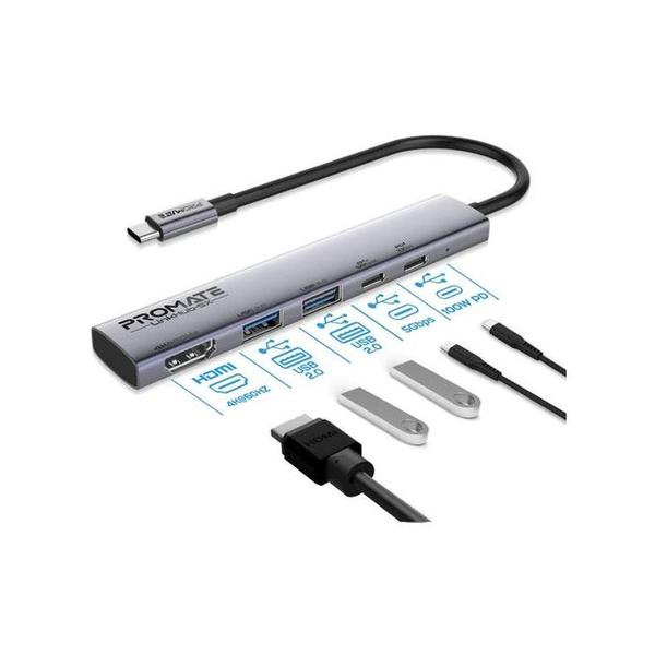 Promate LinkHub-5X 4K@60Hz Multi-function High-Speed USB-C Hub with 100W Power Delivery