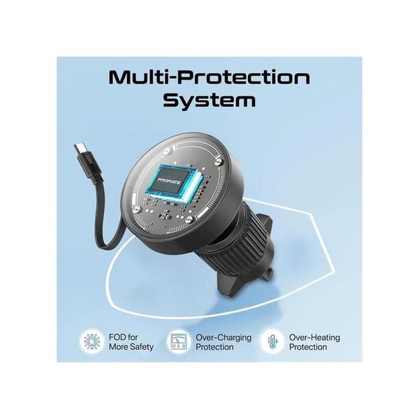 Promate MagDrive-R 15W MagSafe Compatible Car Wireless Charger with Retractable Cable