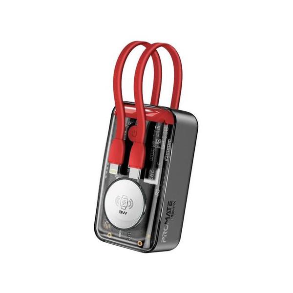 Promate Mavrix 35W Transparent Smartphone and Apple Watch Charging Power Bank with USB-C & Lightning Cable