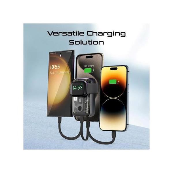 Promate Mavrix 35W Transparent Smartphone and Apple Watch Charging Power Bank with USB-C & Lightning Cable