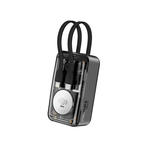 Promate Mavrix 35W Transparent Smartphone and Apple Watch Charging Power Bank with USB-C & Lightning Cable