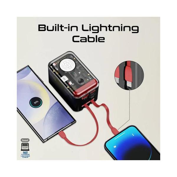 Promate, Mavrix 35W Transparent Smartphone and Apple Watch Charging Power Bank with USB-C & Lightning Cable - MAVRIX