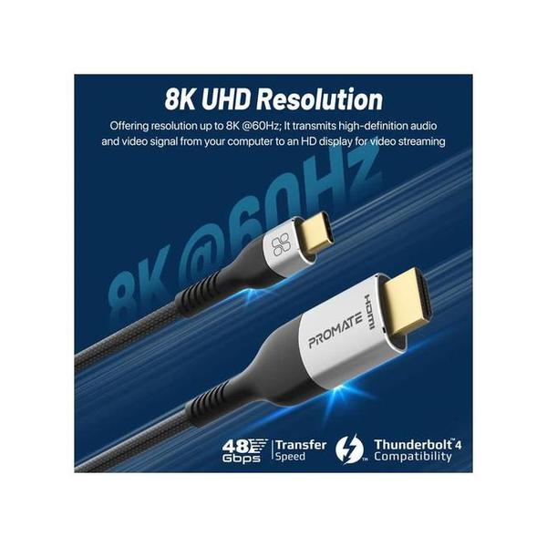Promate MediaCord-8K 8K CrystalClarity USB-C to HDMI Cable