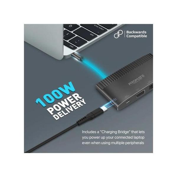 Promate MediaHub-C6 6-in-1 Highly Versatile USB-C Media Hub with 100W Power Delivery