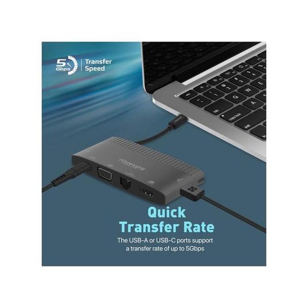 Promate MediaHub-C6 6-in-1 Highly Versatile USB-C Media Hub with 100W Power Delivery