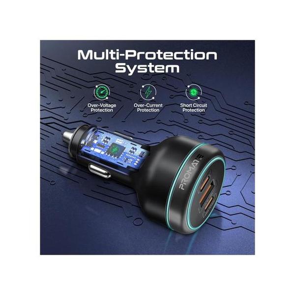 Promate PowerDrive-230 230W RapidCharge Car Charger with Dual Power Delivery and Quick Charge Ports