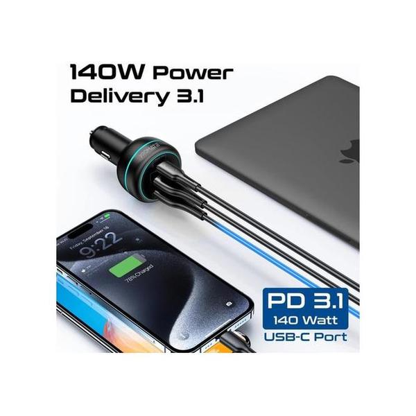 Promate PowerDrive-230 230W RapidCharge Car Charger with Dual Power Delivery and Quick Charge Ports