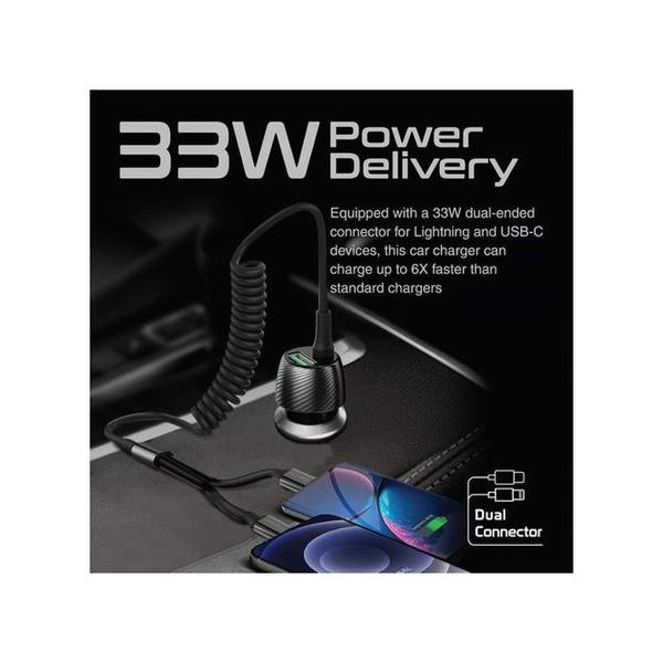 Promate PowerDrive-33PDCI 33W Car Charger with Lightning Connector & USB-C Cable
