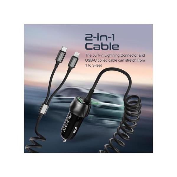 Promate PowerDrive-33PDCI 33W Car Charger with Lightning Connector & USB-C Cable