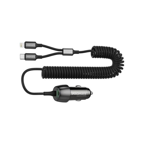 Promate PowerDrive-33PDCI 33W Car Charger with Lightning Connector & USB-C Cable