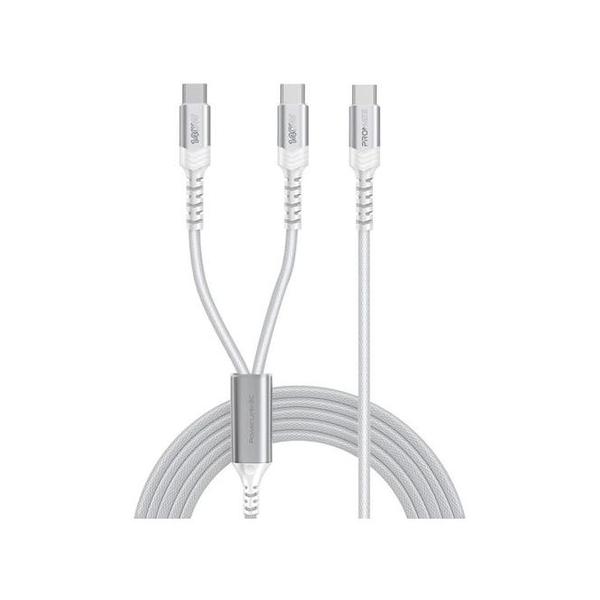Promate PowerLink-3C 140W High-Speed Fabric Braided USB-C to Dual USB-C Charging Cable