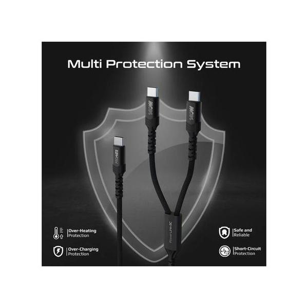 Promate PowerLink-3C 140W High-Speed Fabric Braided USB-C to Dual USB-C Charging Cable