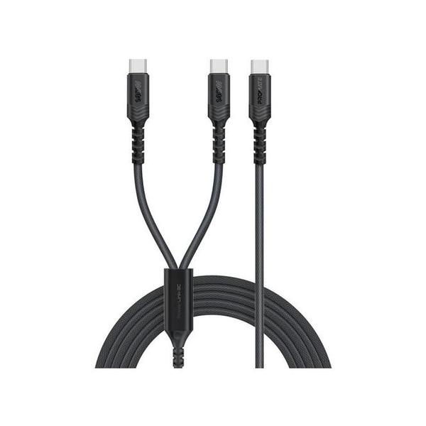 Promate PowerLink-3C 140W High-Speed Fabric Braided USB-C to Dual USB-C Charging Cable
