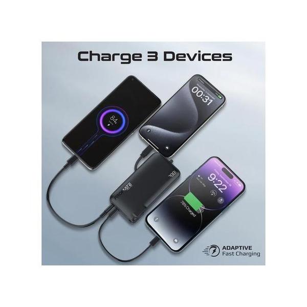 Promate PowerPack-10C Ultra-compact-Fast Charging Power Bank with AC Charger & Built-In USB-C Cable