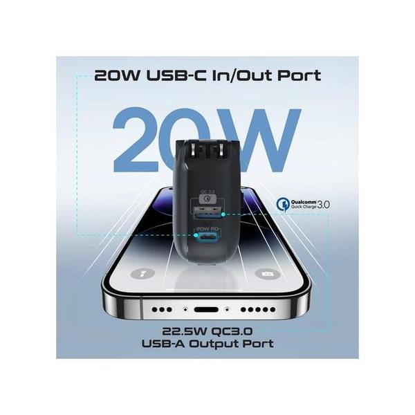 Promate PowerPack-10C Ultra-compact-Fast Charging Power Bank with AC Charger & Built-In USB-C Cable