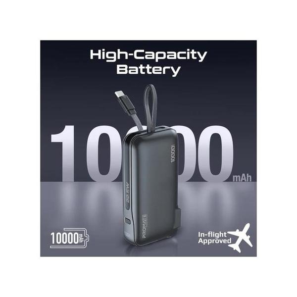 Promate PowerPack-10C Ultra-compact-Fast Charging Power Bank with AC Charger & Built-In USB-C Cable
