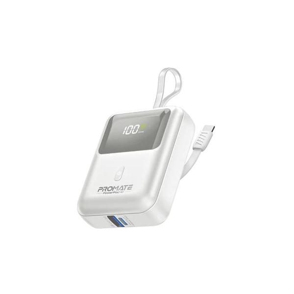 Promate, PowerPod-10 Ultra Compact 35W SuperSpeed™ Power Bank with Built-In USB-C Cable - POWERPOD-10