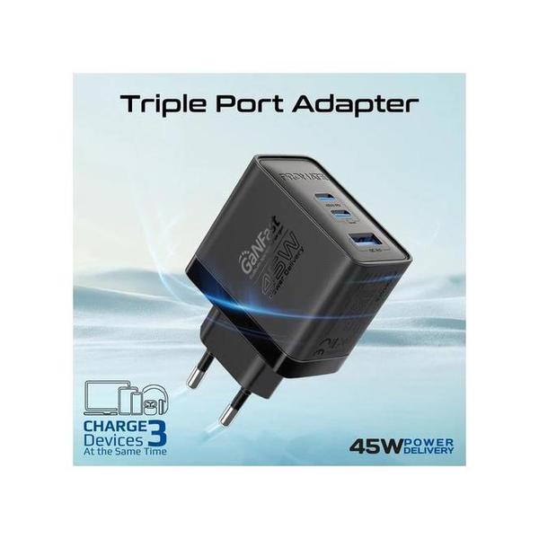 Promate PowerPort-45 45W Power Delivery GaNFast Charger with Quick Charge 3.0