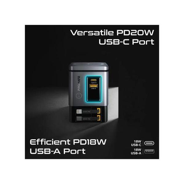 Promate PowerSync-105 105W GaNFast Multi-Port Wireless Charging Station with Dual Retractable Cables