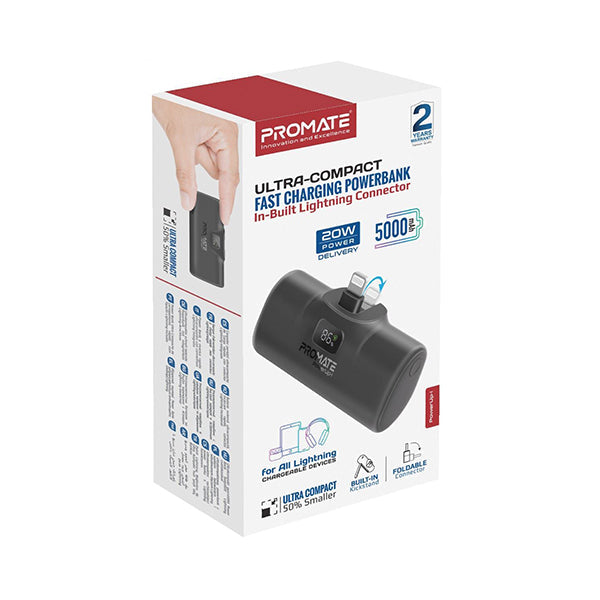 Promate, Powerup-I, 5000mAh Ultra Compact 20W Power Bank With Built-In Lightning - POWERUP-I