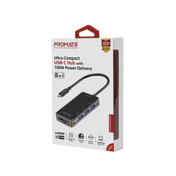 Promate PRIMEHUB-MINI Ultra-Compact USB-C Hub with 100W Power Delivery