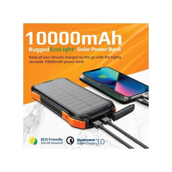 Promate SolarTank-10PDQi 10000mAh Rugged EcoLight™ Solar Power Bank
