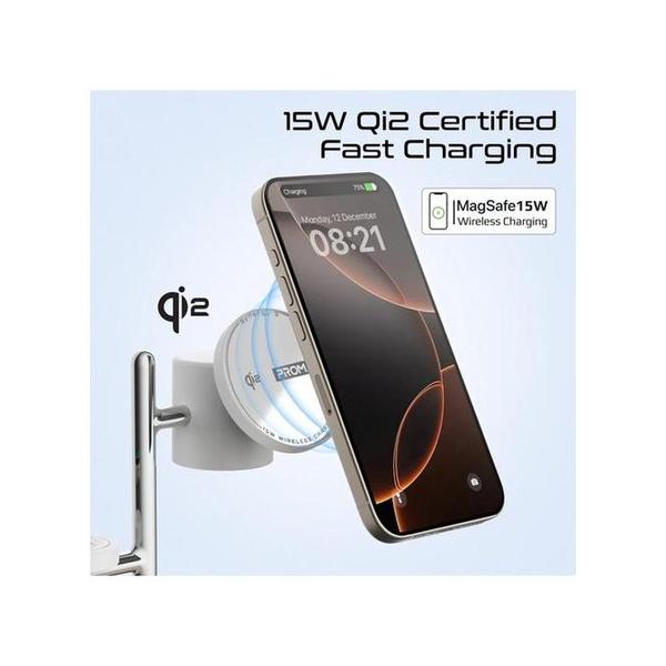 Promate Synergy-3 4-in-1 Qi2 Certified MagSafe Compatible Wireless Charging Station w/ Soft-Glow Night Lamp