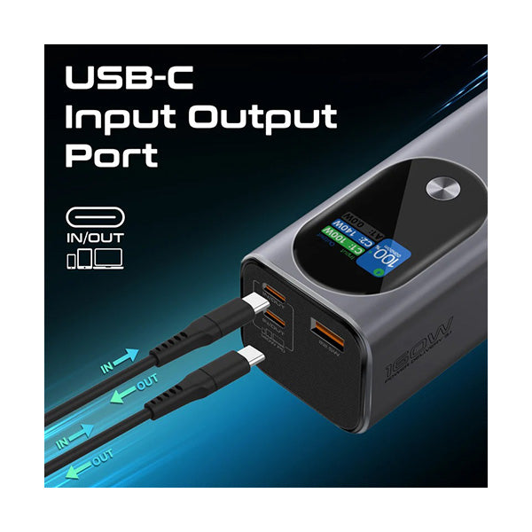 Promate, Titan-160, Ultra-Compact 160W Multi-Port PD 3.1 Power Bank with TFT LCD Screen