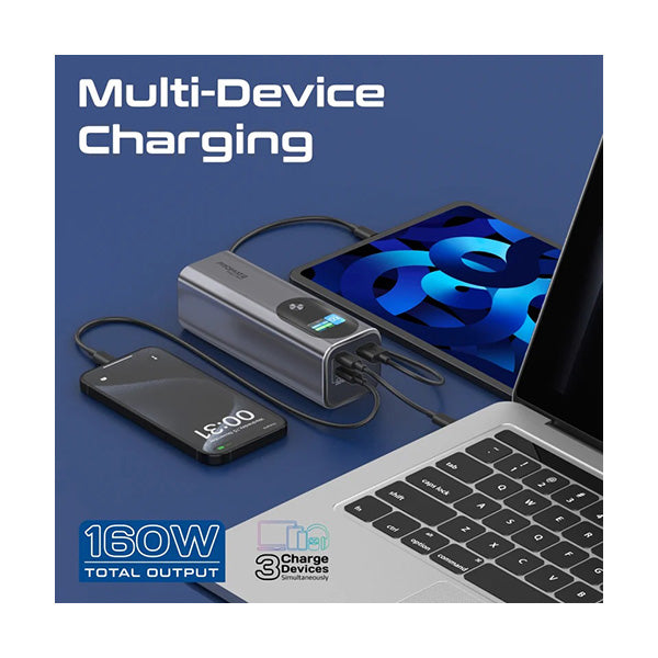 Promate, Titan-160, Ultra-Compact 160W Multi-Port PD 3.1 Power Bank with TFT LCD Screen