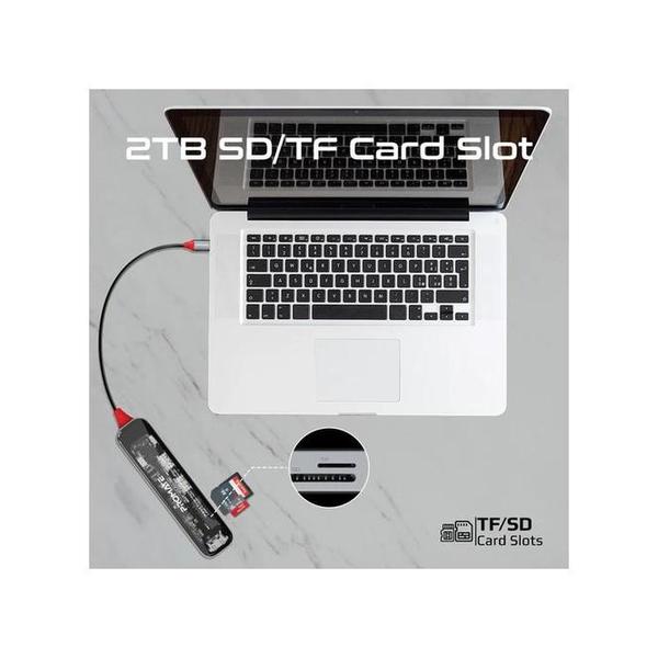 Promate TransHub-Lite 7-in 1 Transparent Multiport Slim USB-C Hub with 100W Power Delivery