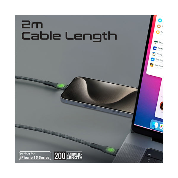 Promate, Transline-CC200, 2m USB-C To USB-C Cable with Transparent Connectors - TRANSLINE-CC200