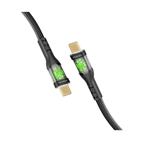 Promate, Transline-CC200, 2m USB-C To USB-C Cable with Transparent Connectors - TRANSLINE-CC200