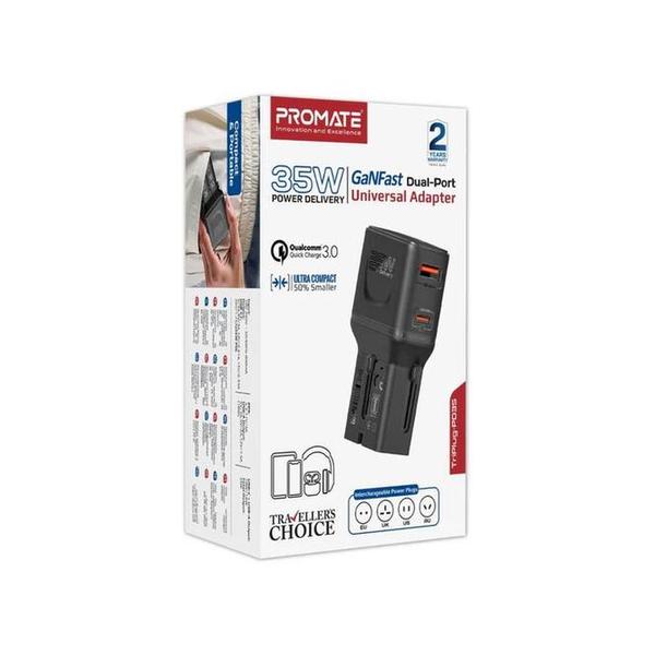 Promate TriPlug-PD35 35W Power Delivery Multi-Port Travel Adapter