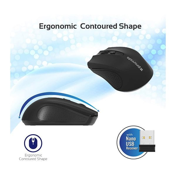 Promate Clix-8 2.4G Wireless Mouse, Portable Optical Wireless Mouse with USB Nano Receiver 10m Working Distance, Auto Sleep Function and 3 Adjustable DPI Level for Mac OS, Windows, Android