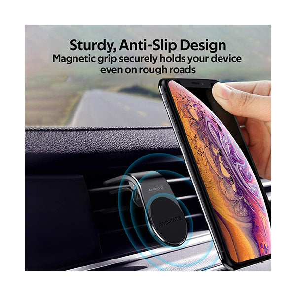 Promate, AirGrip-3 AC Vent Phone Holder, Universal Air Vent Magnetic Holder with Quick Clip Mounting, Secure Vent Grip, Anti-Slip and 360 Degree Rotation Phone Car Mount for Smartphones, GPS